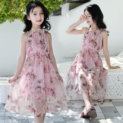 Girls' Bohemian Summer Dress - Floral Beach Maxi Dress