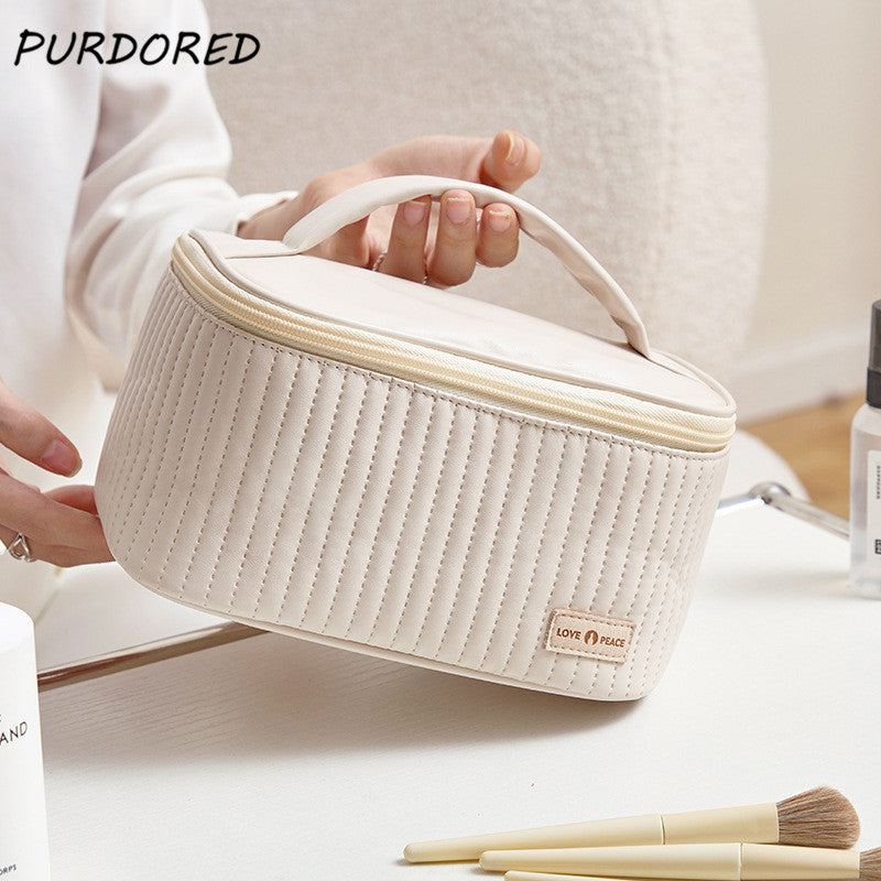 Korean Style Women's Large PU Leather Makeup Bag