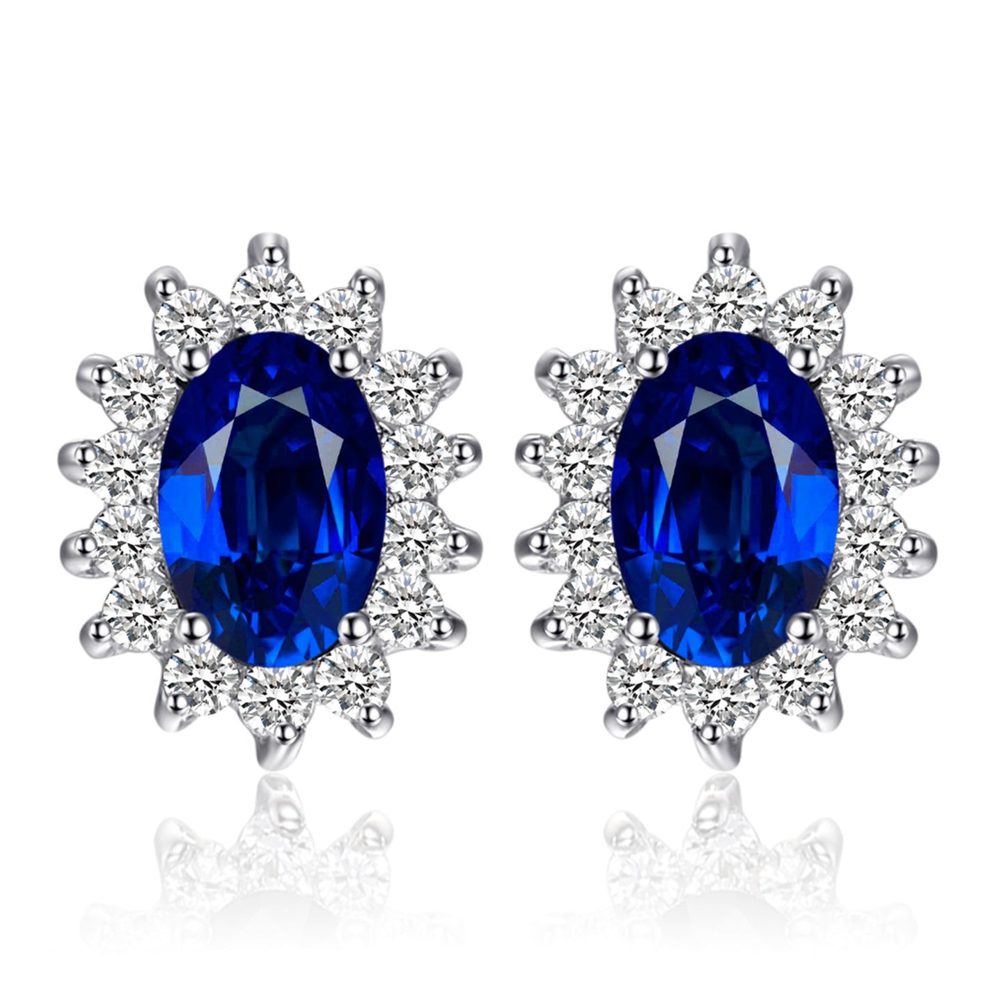 JewelryPalace Princess Diana Kate Middleton Class Gemstone Birthstone Cleated Sapphire Simulated Emerald Stud Earrings for Women 14k Gold Plated 925 Sterling Silver Earrings for Women Earings Set