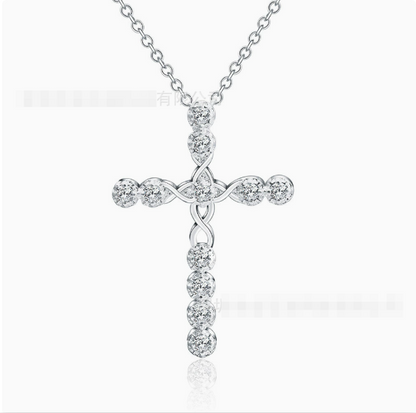 Silver Cross CZ Crystal Pendant Necklace for Women